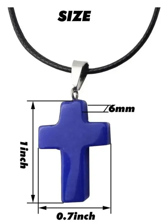 Cross Quartz Crystal Pendant Charm Necklace Unisex Turquoise - Picture 2 of 5